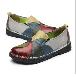 Flats for Women, Leather Casual Loafers Slip on Moccasin Handmade Oxford